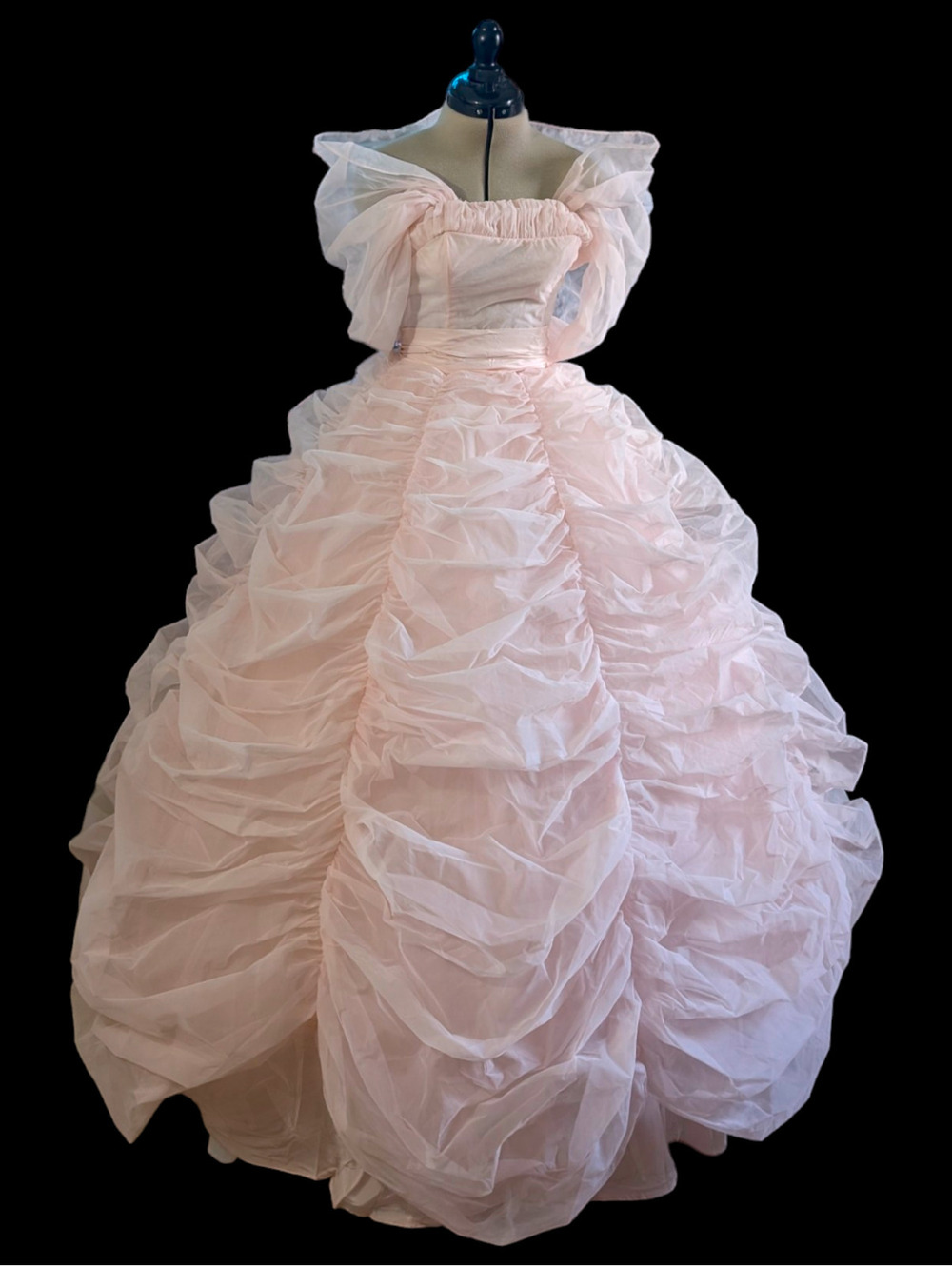 1950s Pink Iconic Sleeveless Prom Ballgown with Detachable Shawl